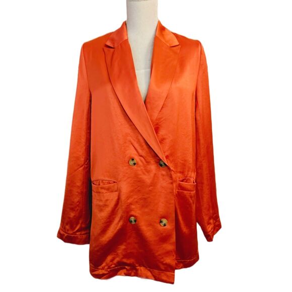 NWT Free People Orange Satin Oversized Blazer Jacket $228 Small - Picture 2 of 6